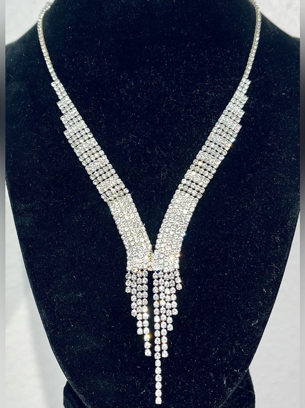 Vintage Rhinestone Waterfall Necklace